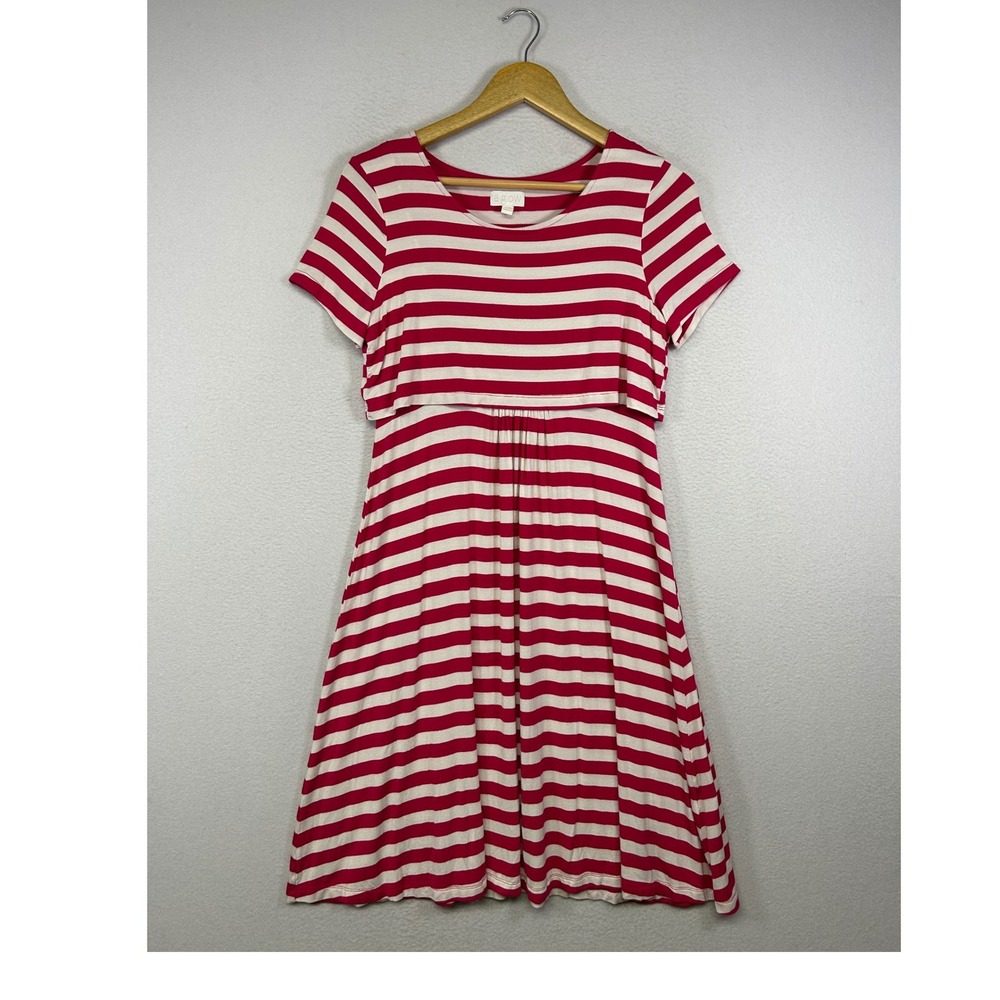 Maternity Nursing a:glow Womens S Pink Striped Short Sleeve Lift Up Access Dress